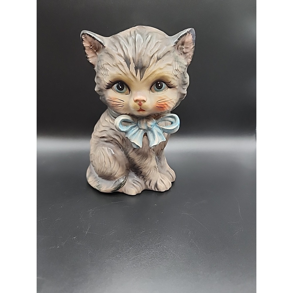 Vintage Lefton Gray Kitten‎ Cat  Ceramic Bank #1565